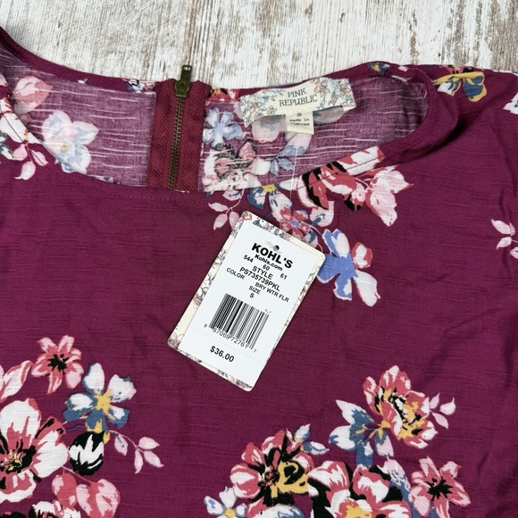 NWT Pink Republic Size S Womens Floral Short Sleeve Back Zip Lightweight Top - Picture 3 of 8